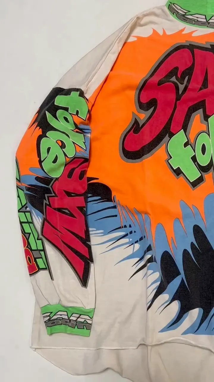 SAINT MICHAEL 24SS SAINT FORCE L/S TEE New Racing Retro Long Sleeve Off-white S-XL Front, left and right sleeves, even ribs are printed. There are more than 30 sets of samples in total. They are extremely complicated and all are oversized screen versions. Ready-made garments are washed and worn with Vintage value.